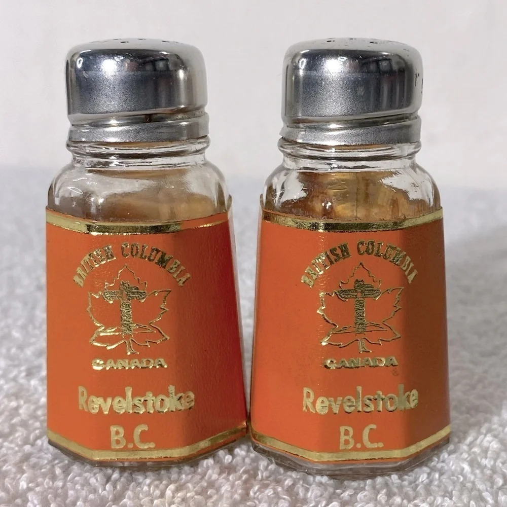 5/$35 Vintage Revelstoke British Columbia  Glass Salt & Pepper Shakers
